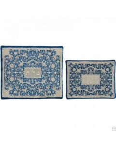 Full Embroidery Tallit and Tefillin Bag - Blue White - Yair Emanuel Collection
