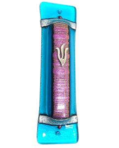 Accordian Pink Art Glass Mezuzah - Tamara Baskin Designs
