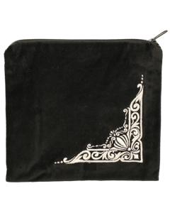 Tefillin Bag - Black Velvet - Silver Embroidery -  Four Corner Design (Single Corner)  #820
