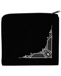 Tefillin Bag - Black Velvet - Silver Embroidery - Four Corner Diamond Design  #830