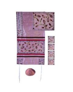 Embroidered Raw Silk Tallit  - The Matriarchs (Pink)- Yair Emanuel Collection