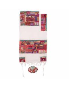 Embroidered Tallit  - Jerusalem (Multi-color) - Yair Emanuel Collection