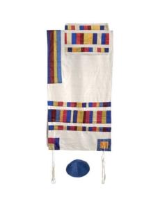 Raw Silk Appliqued Stripes Tallit  - (Multicolor) - Yair Emanuel Collection