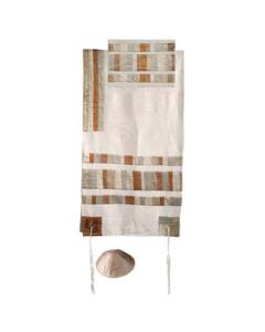 Raw Silk Appliqued Stripes Tallit  - (Gold) - Yair Emanuel Collection