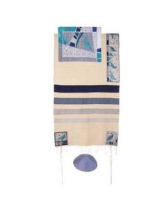 Raw Silk Appliqued Tallit  - Birds (Multicolor) - Yair Emanuel Collection