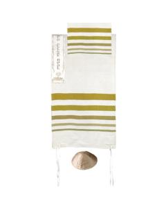 Hand Woven Raw Silk Tallit with Embroidered Atara -  (Gold) - Yair Emanuel Collection