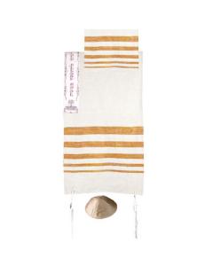 Hand Woven Raw Silk Tallit with Embroidered Atara - (Orange) - Yair Emanuel Collection