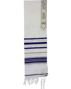 Wool Tallis - Blue/Gold - Traditional