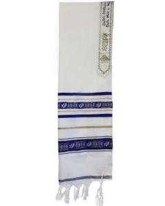 Wool Tallis - Ribbon - Star Of David - Blue/Gold - Traditional