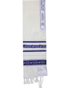 Wool Tallis - Ribbon - Star Of David - Blue/Silver - Traditional
