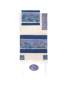 Cotton and Silk Tallit  - Jerusalem Dove (Blue) - Yair Emanuel Collection