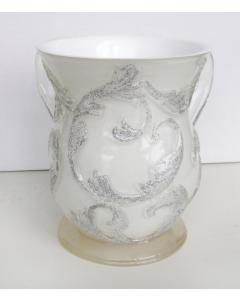 Acrylic Wash Cup - White With Silver Glitter