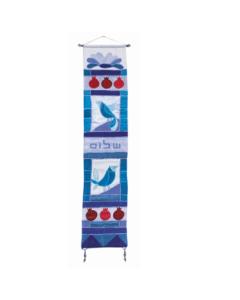 Shalom and Birds Wall Hanging blue - Hebrew
