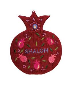 Embroidered Wall Decoration - Pomegranates Shalom Red English