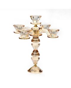 5 Branch Crystal Candelabra-Amber Color- 9.5"