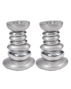 Anodized Aluminum Stone Tower Candlesticks - Silver (Yair Emanuel Collection)