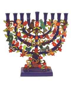 Lazer Cut Menorah Bird Design - Multi-color - Yair Emanuel Collection