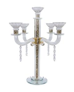 "Royal Style" 5 Branch Gold Filling Crystal Candelabra 15.5"H