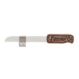 Anodized Aluminum Challah Knife with Metal Cutout - Wood