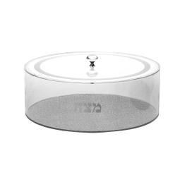 ROUND LUCITE MATZA BOX SILVER